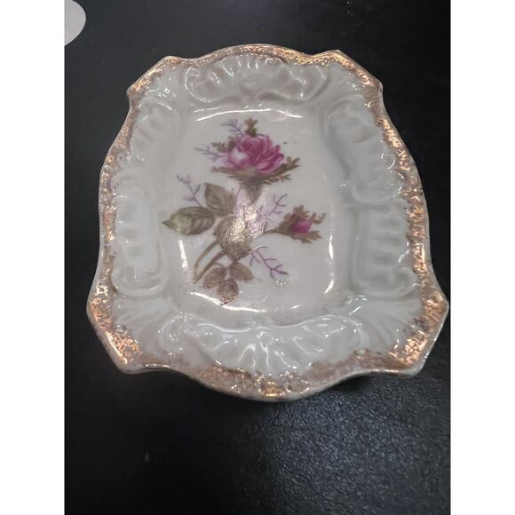 Vintage Del Mar Trinket Dish / Ashtray Gold Rose Floral Japan Art Porcelain - Picture 8 of 10